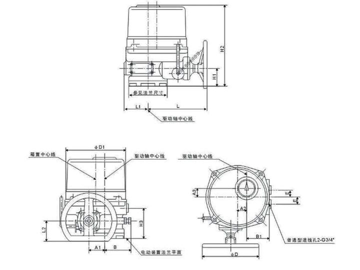 QT阀门电动执行器-基本型外形尺寸