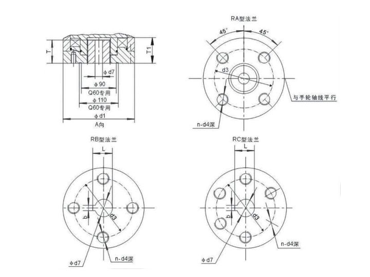 QT阀门电动执行器-连接尺寸